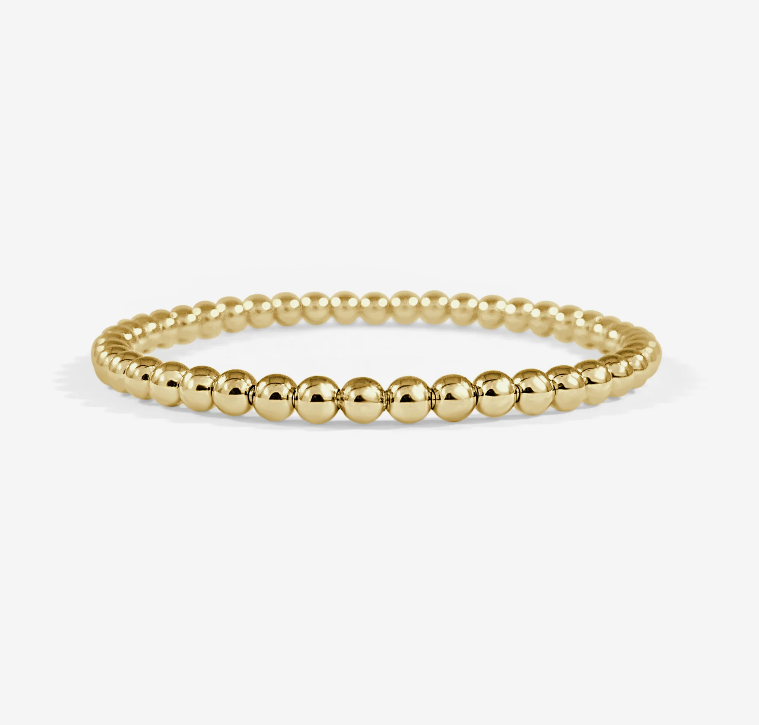 18k Yellow Gold 4mm Solid Beaded Stretch Bracelet (I9123)