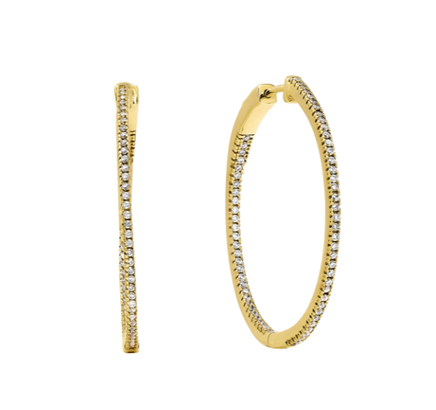 Kelly Waters Gold Plated Inside Out CZ Round Hoops 1.25