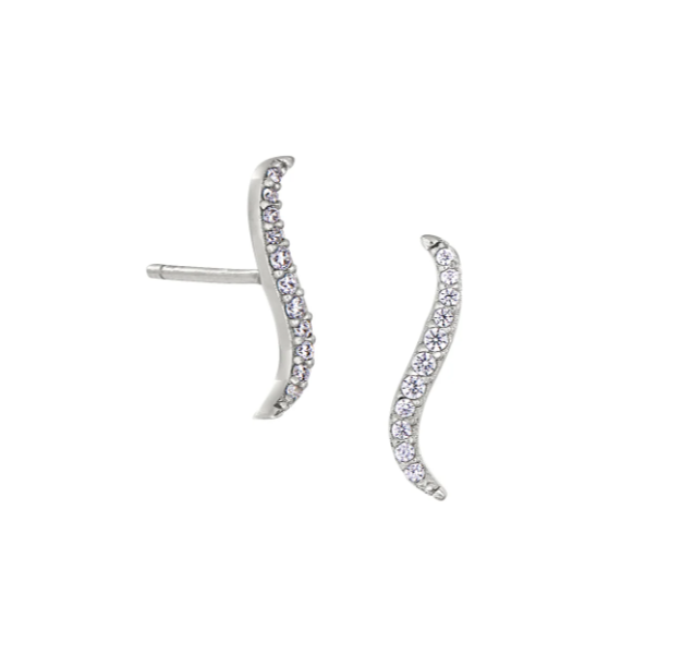 Kelly Waters Platinum Finish CZ Wave Stud Earrings (SI6025)