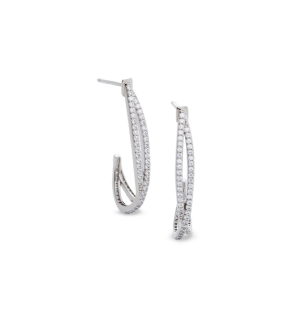 Kelly Waters Platinum Finish CZ Crossover Curved Earrings (SI6036)