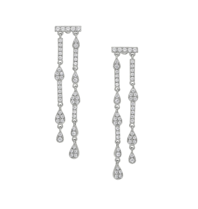 Kelly Waters Platinum Finish CZ Double Dangle Earrings (SI6037)