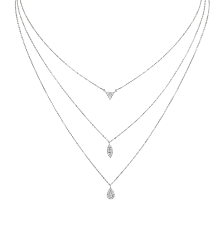 Kelly Waters Platinum Finish Geometric CZ Triple Strand Necklace (SI6045)