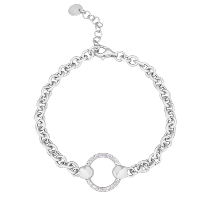 Kelly Waters Platinum Finish CZ Circle Chain Bracelet (SI6057)