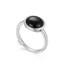 Load image into Gallery viewer, ELLE Gold Plated or Sterling Silver Black Agate Button Ring
