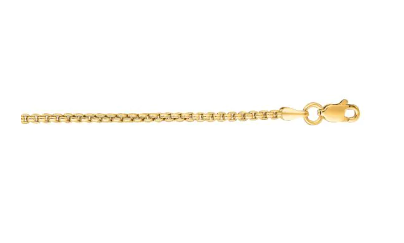 14k Yellow Gold 1.6mm Solid Round Box Chain