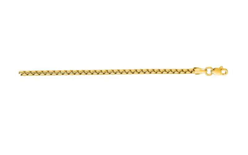 14k Yellow Gold 2.5mm Solid Round Box Chain 20