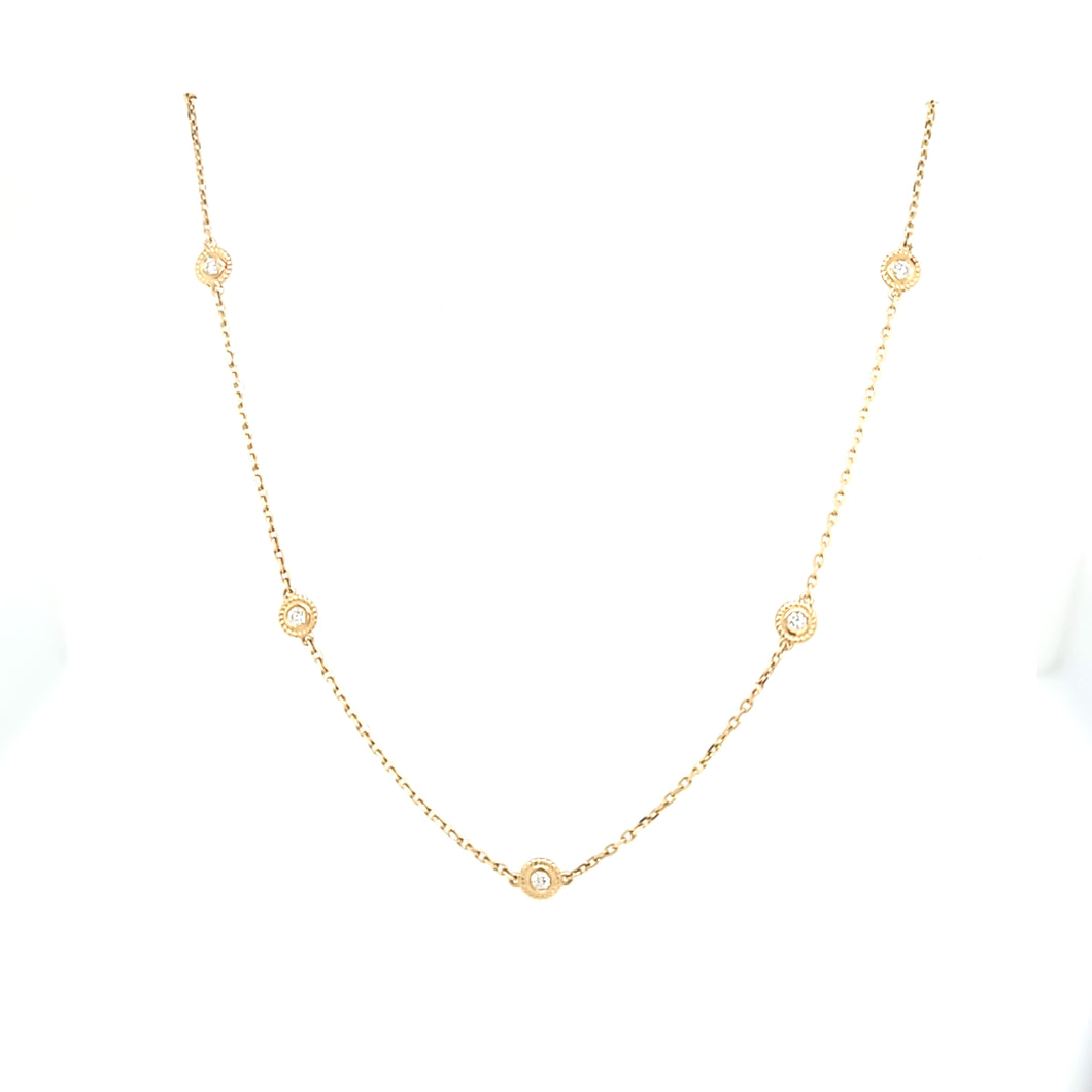 Gold Textured Bezel Station Necklace (I6444)