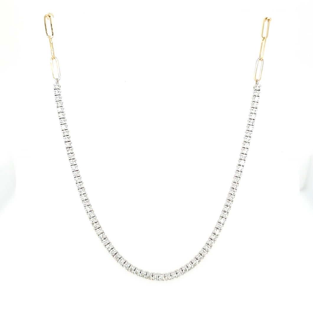 Gold & Diamond Half/Half Paperclip Tennis Necklace (I7460)
