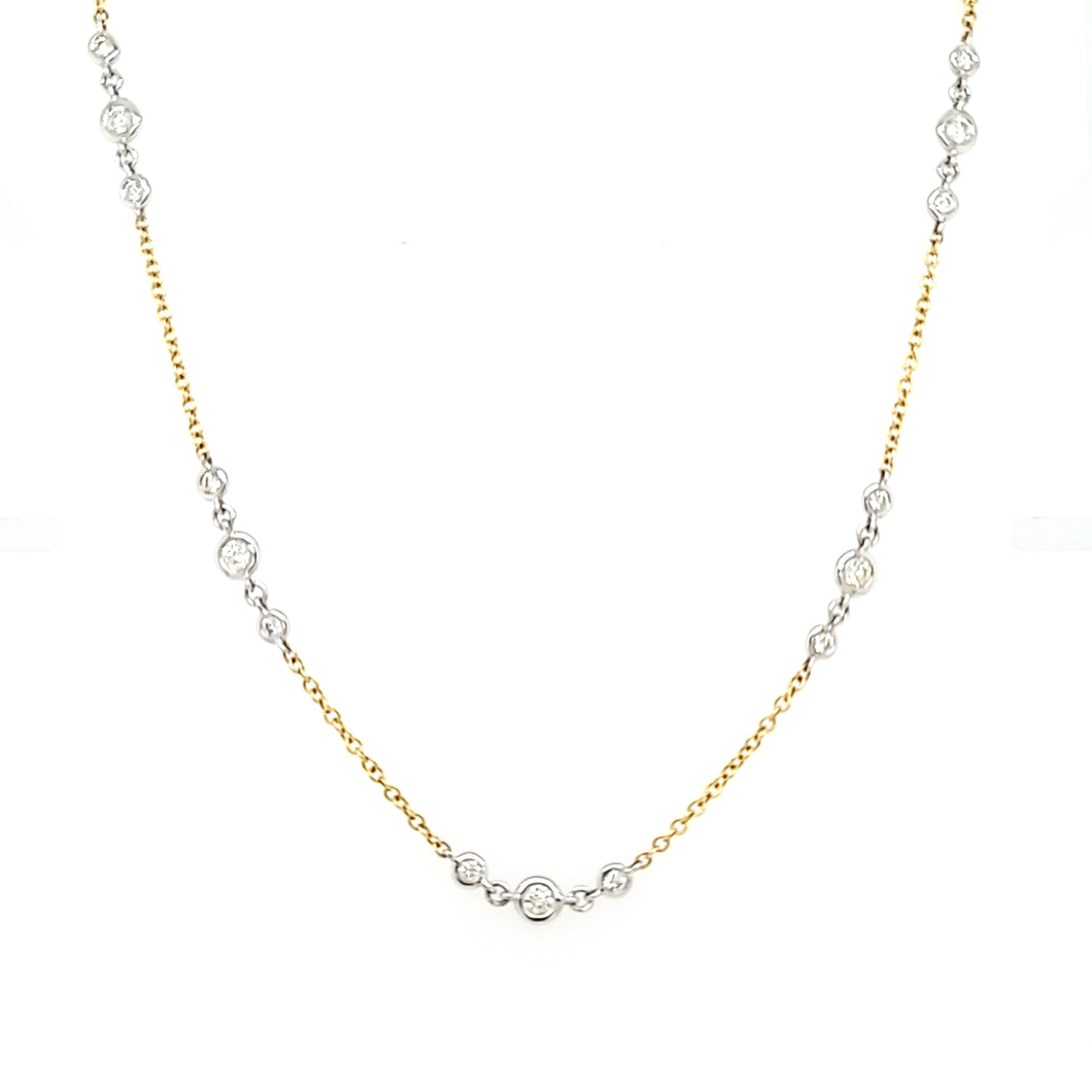 Two Tone Bezel Set Diamond Station Necklace (I7645)