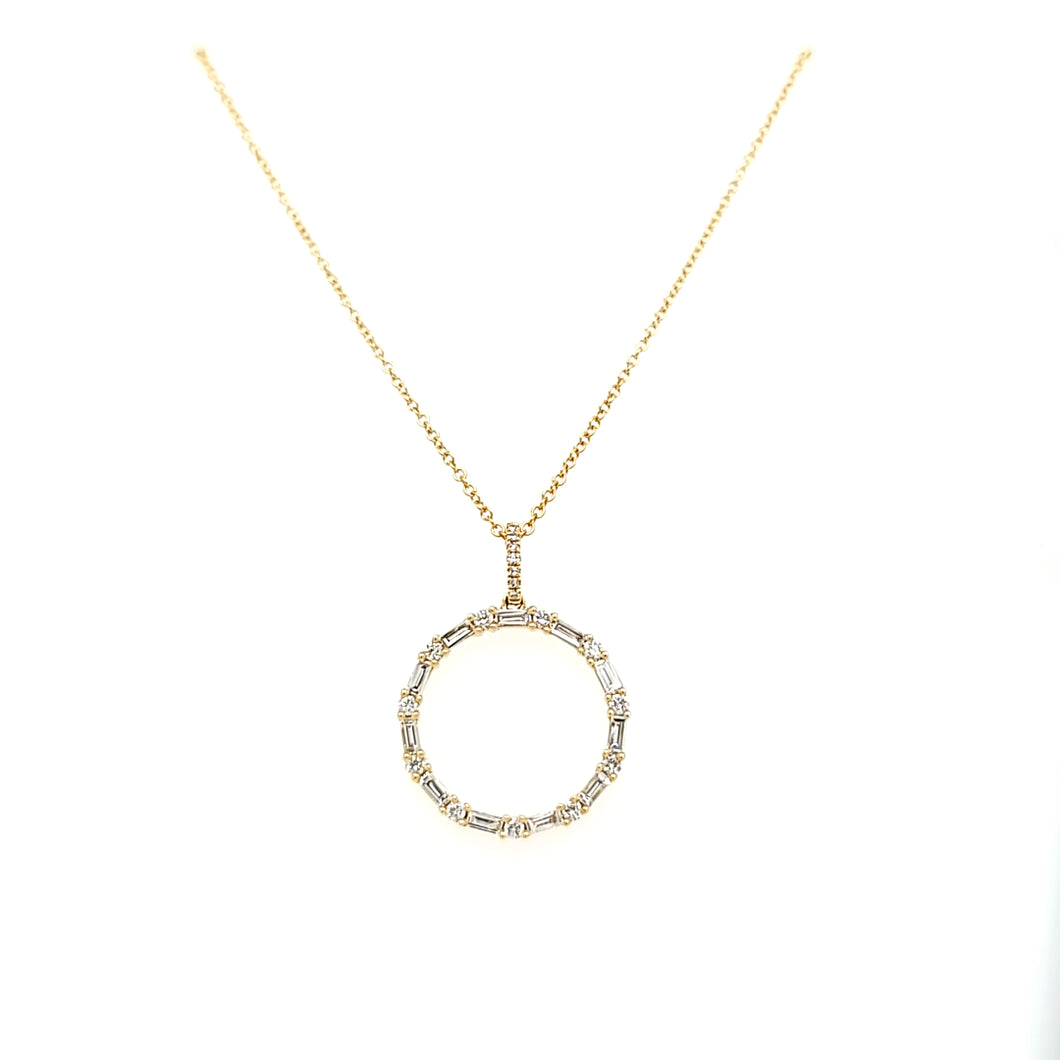 14k Yellow Gold Diamond Negative Space Circle Necklace (I6588)