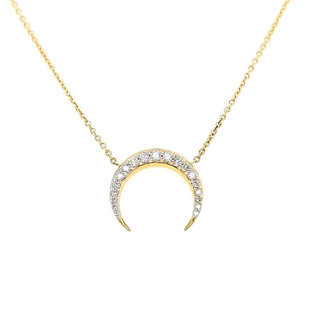 14k Yellow Gold Upside Down Diamond Crescent Necklace (I6433)