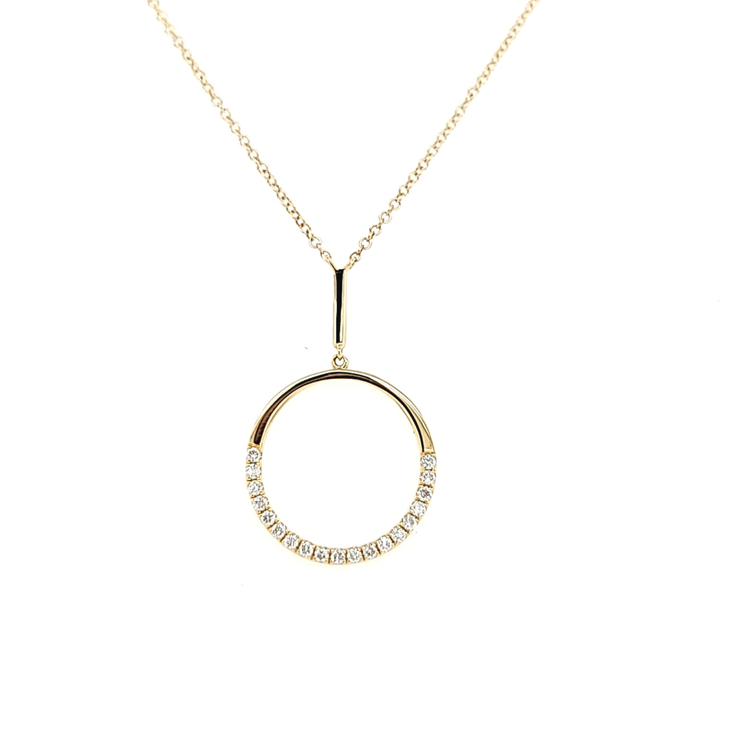 14k Yellow Gold Negative Space Gold Diamond Circle Necklace (I7143)