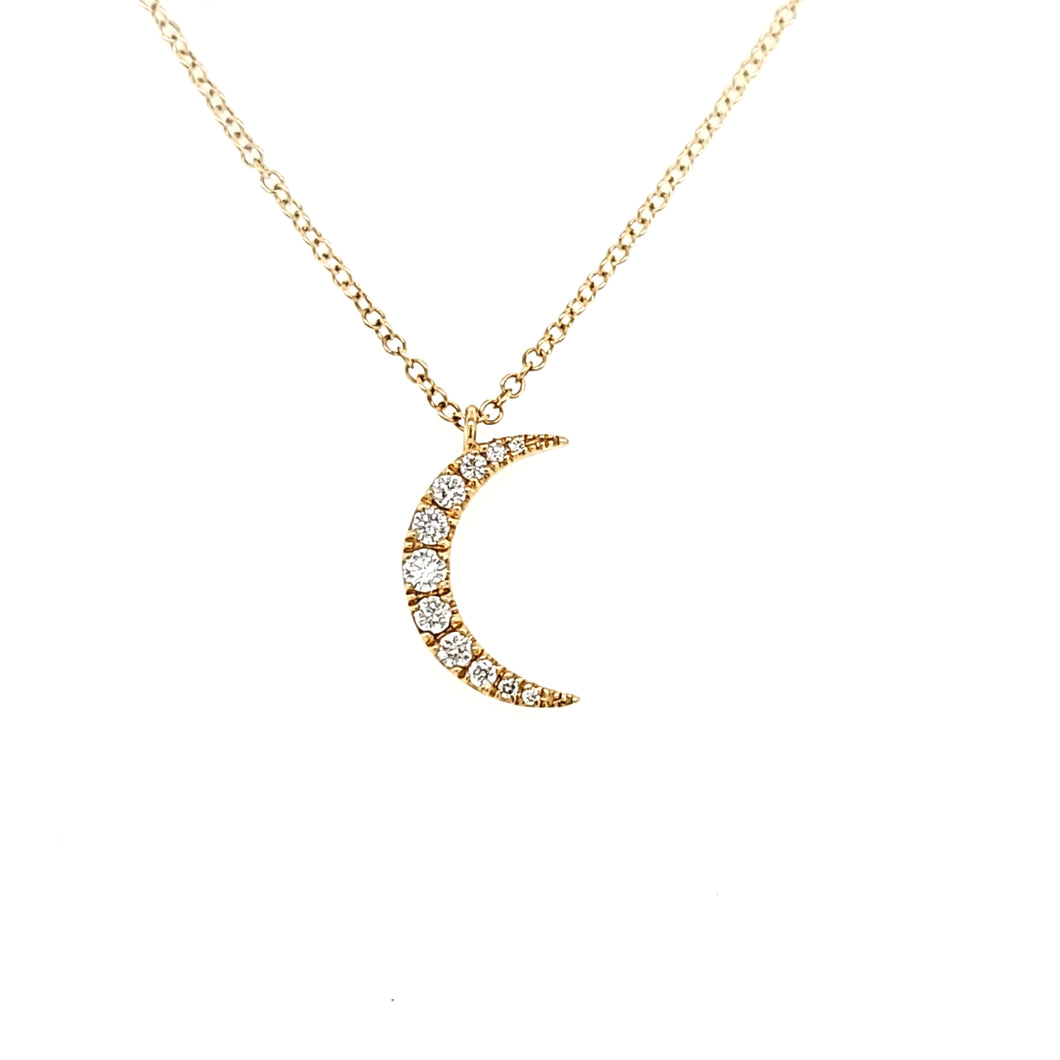 14k Yellow Gold Diamond Crescent Moon Necklace (I5935)