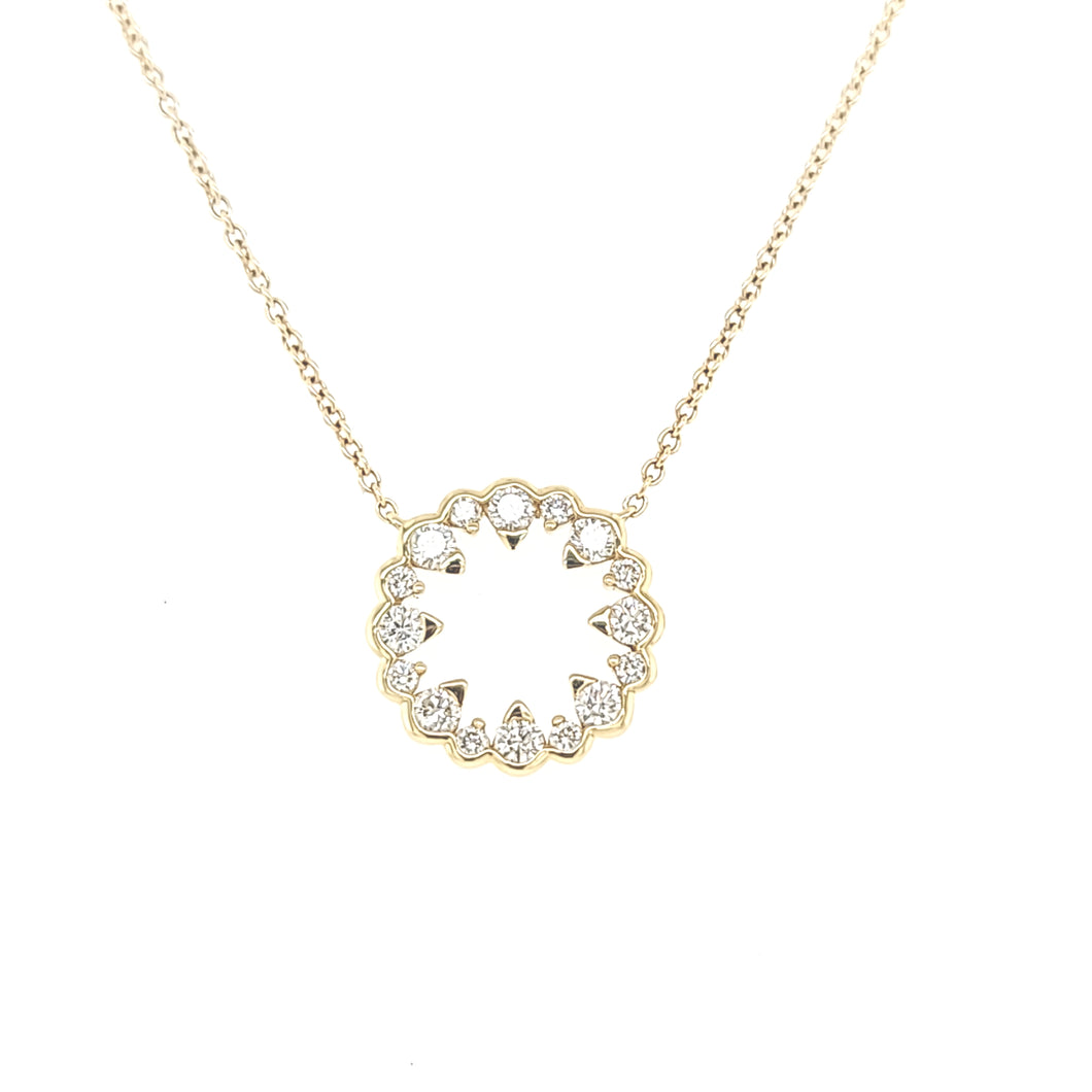 14k Yellow Gold Negative Space Spike Circle Necklace (I6597)
