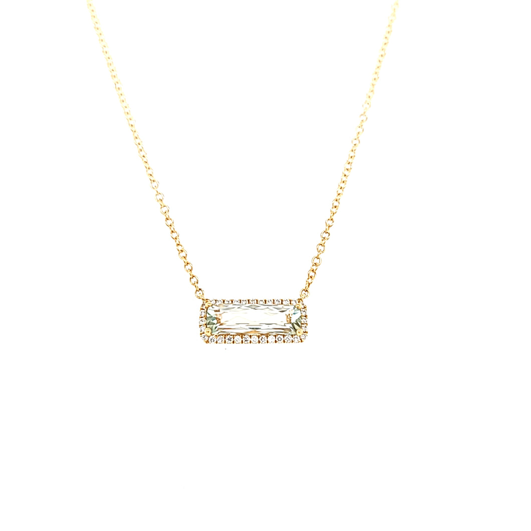18k Yellow Gold Horizontal Green Amethyst Necklace (I6738)