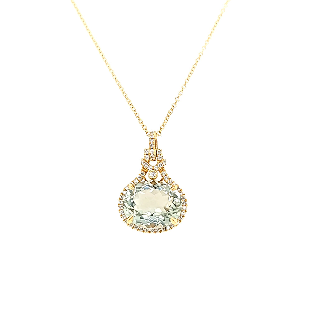 18k Yellow Gold Oval Green Amethyst Necklace (I6734)