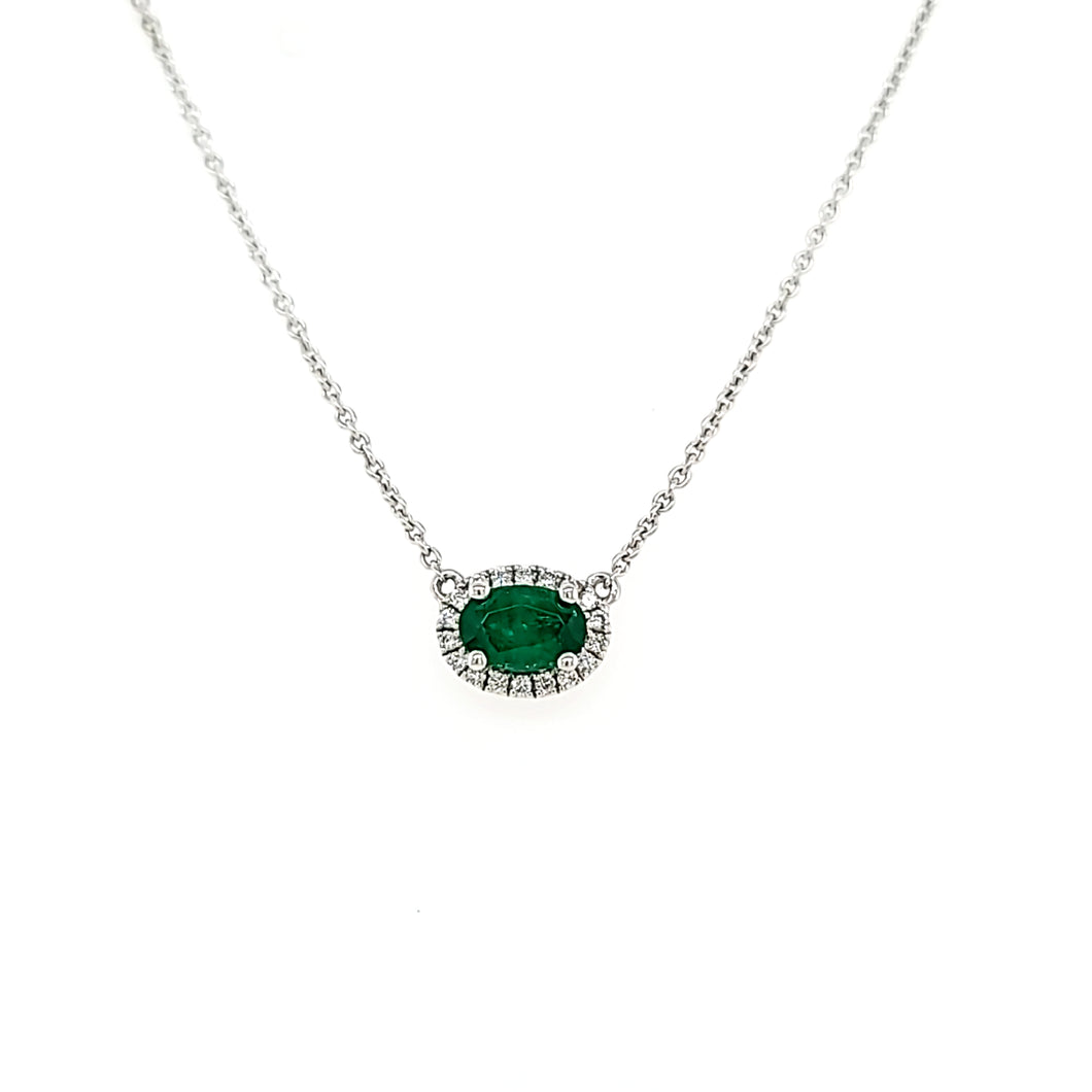 14k White Gold Emerald Necklace (I2885)