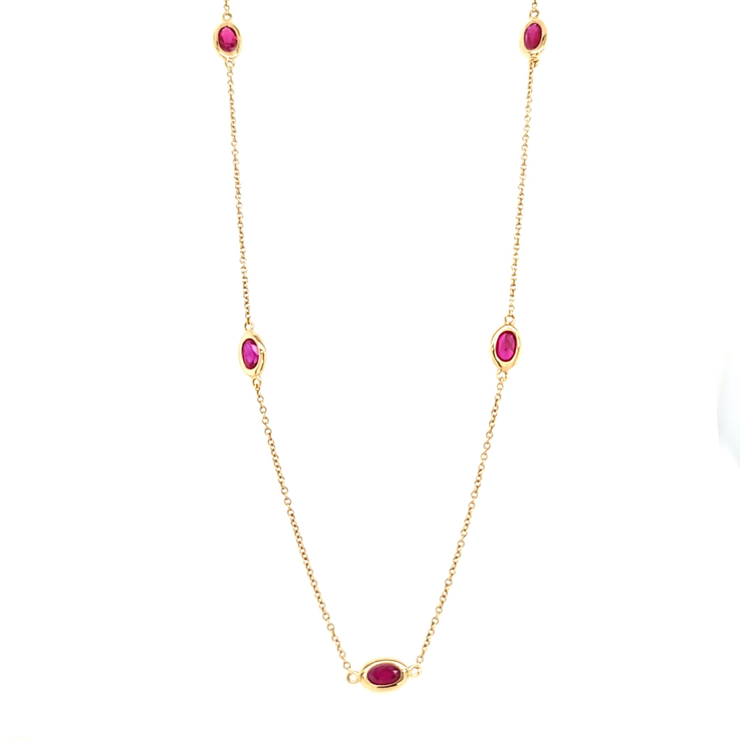 14k Yellow Gold Ruby Station Necklace (I7509)