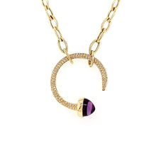 Load image into Gallery viewer, Yellow Gold Amethyst &amp; Diamond Open Circle Necklace (I7208)
