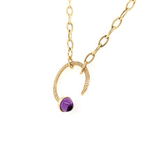 Load image into Gallery viewer, Yellow Gold Amethyst &amp; Diamond Open Circle Necklace (I7208)
