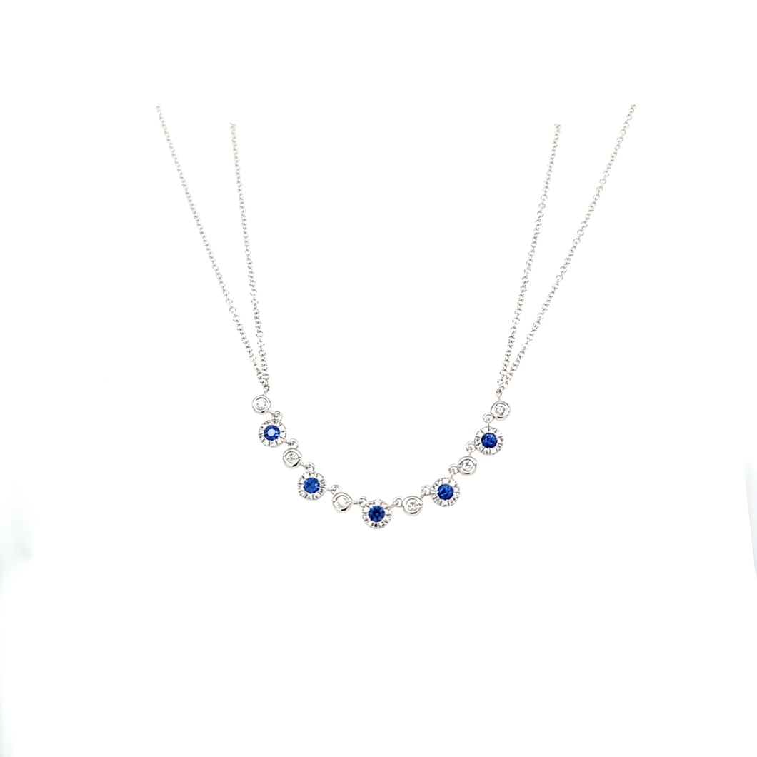 14k White Gold Sapphire & Diamond Double Strand Necklace (I7564)