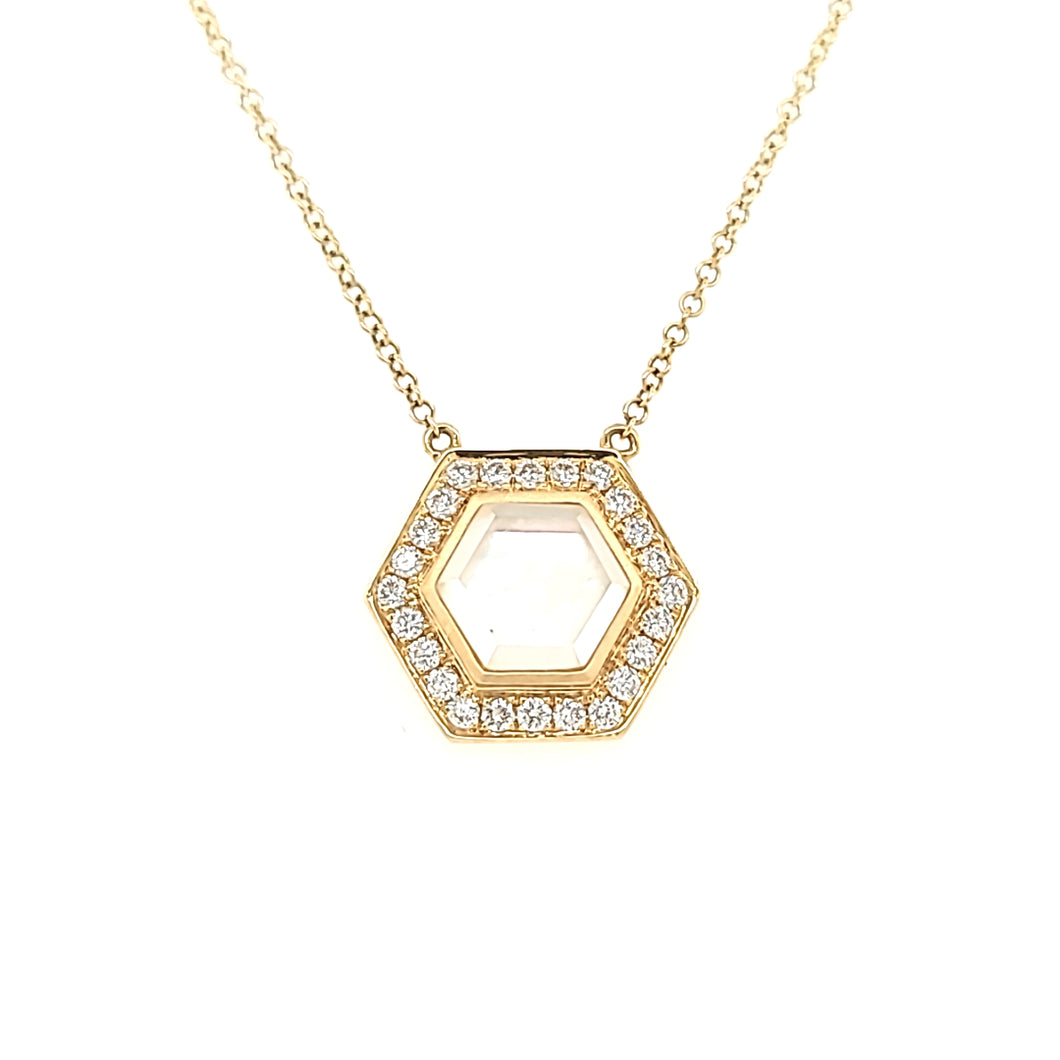 18k Yellow Gold Hexagon Mother of Pearl Necklace (I7252)