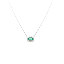 Load image into Gallery viewer, 14k White Gold Emerald &amp; Diamond Halo Necklace (I7624)
