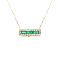 Load image into Gallery viewer, 14k Yellow Gold Emerald &amp; Diamond Bar Necklace (I7635)
