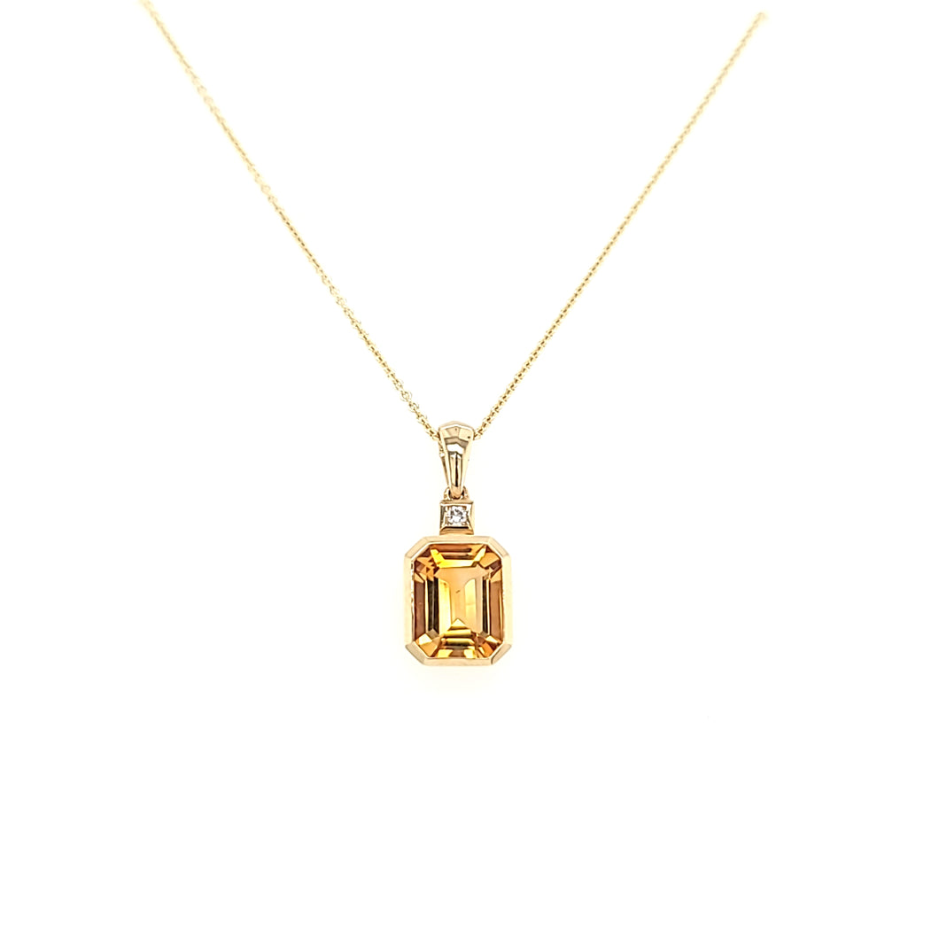 14k Yellow Gold Emerald Cut Citrine Necklace (I6658)
