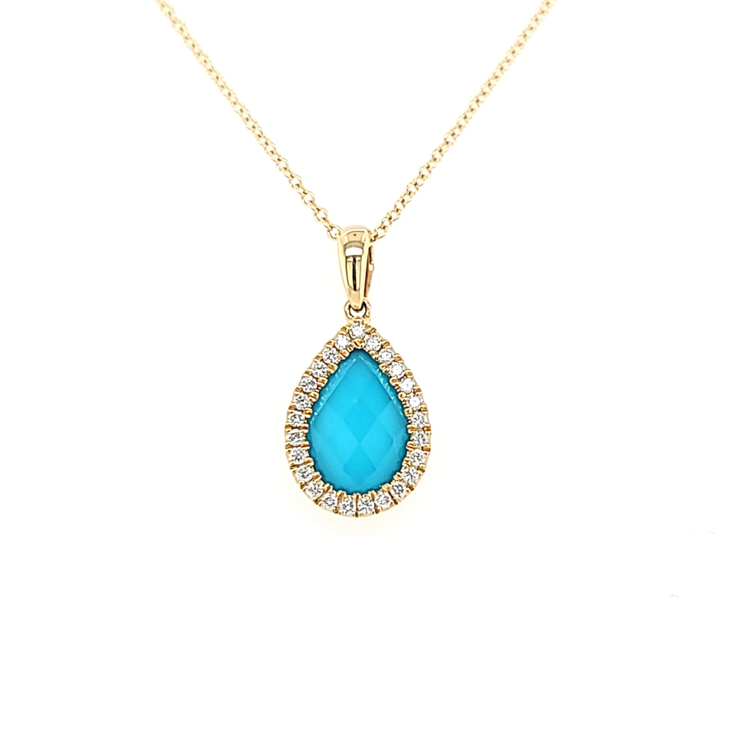 18k Yellow Gold Pear Shaped Turquoise Necklace (I6581)