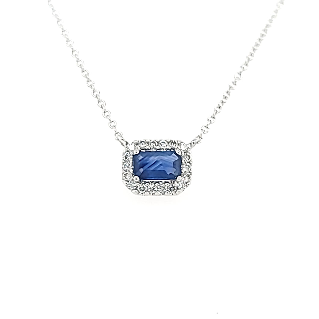14k White Gold Sapphire Halo Necklace (I7421)
