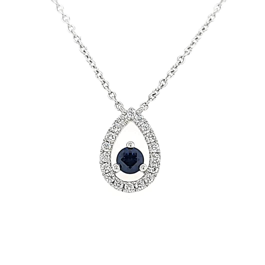 14k White Gold Pear Shaped Sapphire & Diamond Necklace (I2894)