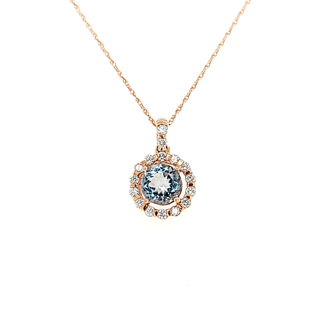 14k Rose Gold Aquamarine Necklace (I6808)