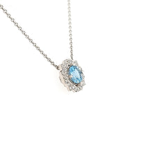 Load image into Gallery viewer, 18k White Gold Aquamarine Halo Necklace (I3915)

