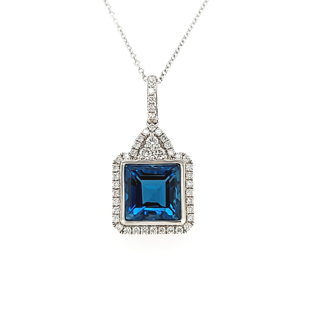 18k London Blue Topaz & Diamond Necklace (I3747)