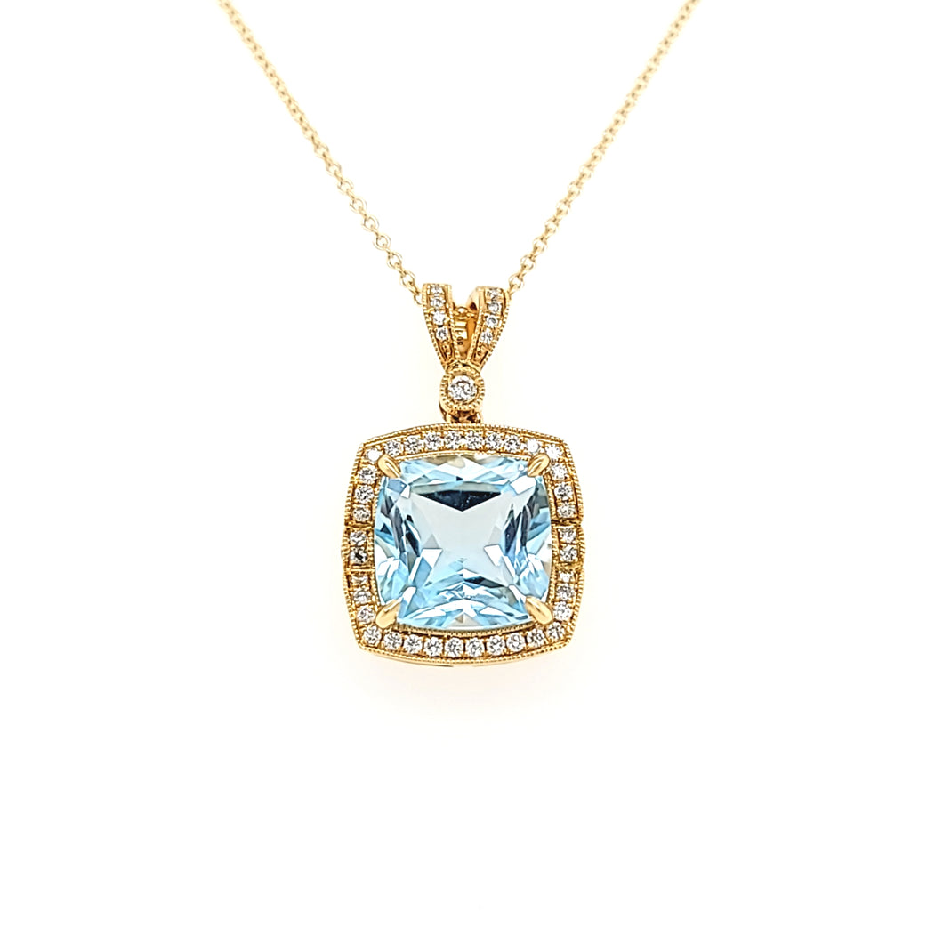 18k Yellow Gold Blue Topaz & Diamond Necklace (I6694)