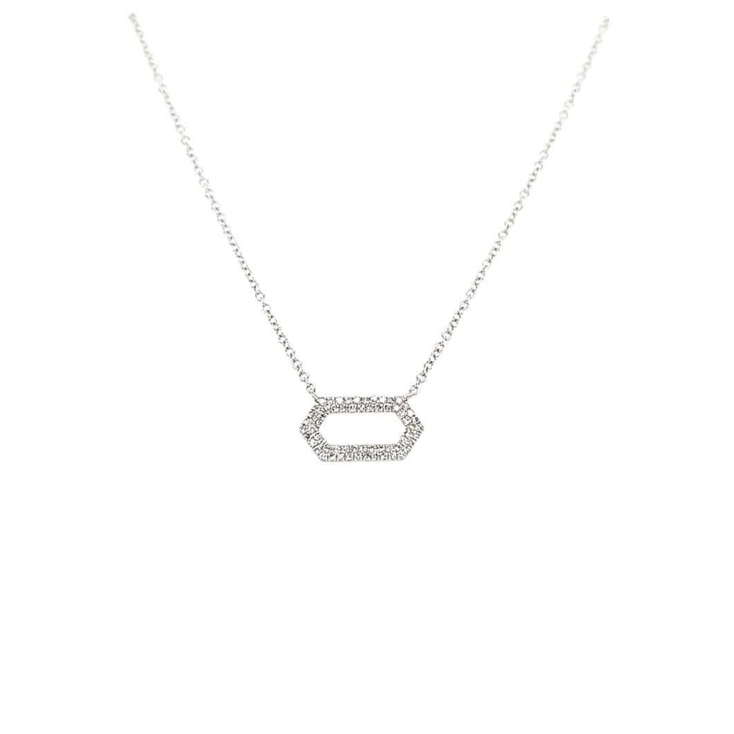 14k White Gold Diamond Elongated Hexagon Necklace (I3934)