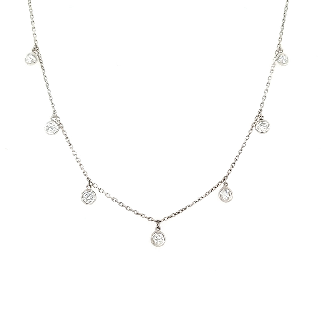 White Gold Bezel Set Diamond Dangle Station Necklace (I7094)