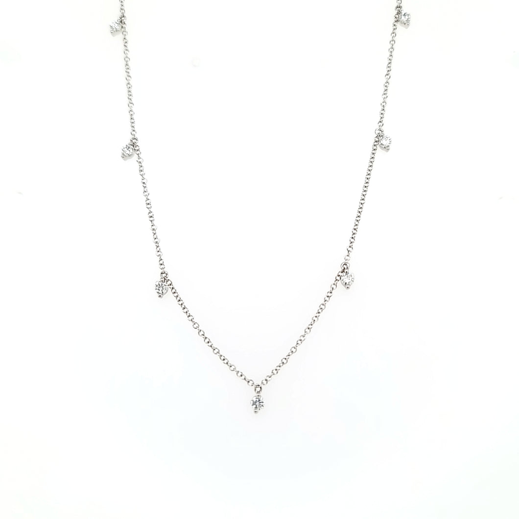 14k White Gold Prong Set Diamond Dangle Station Necklace (I7432)