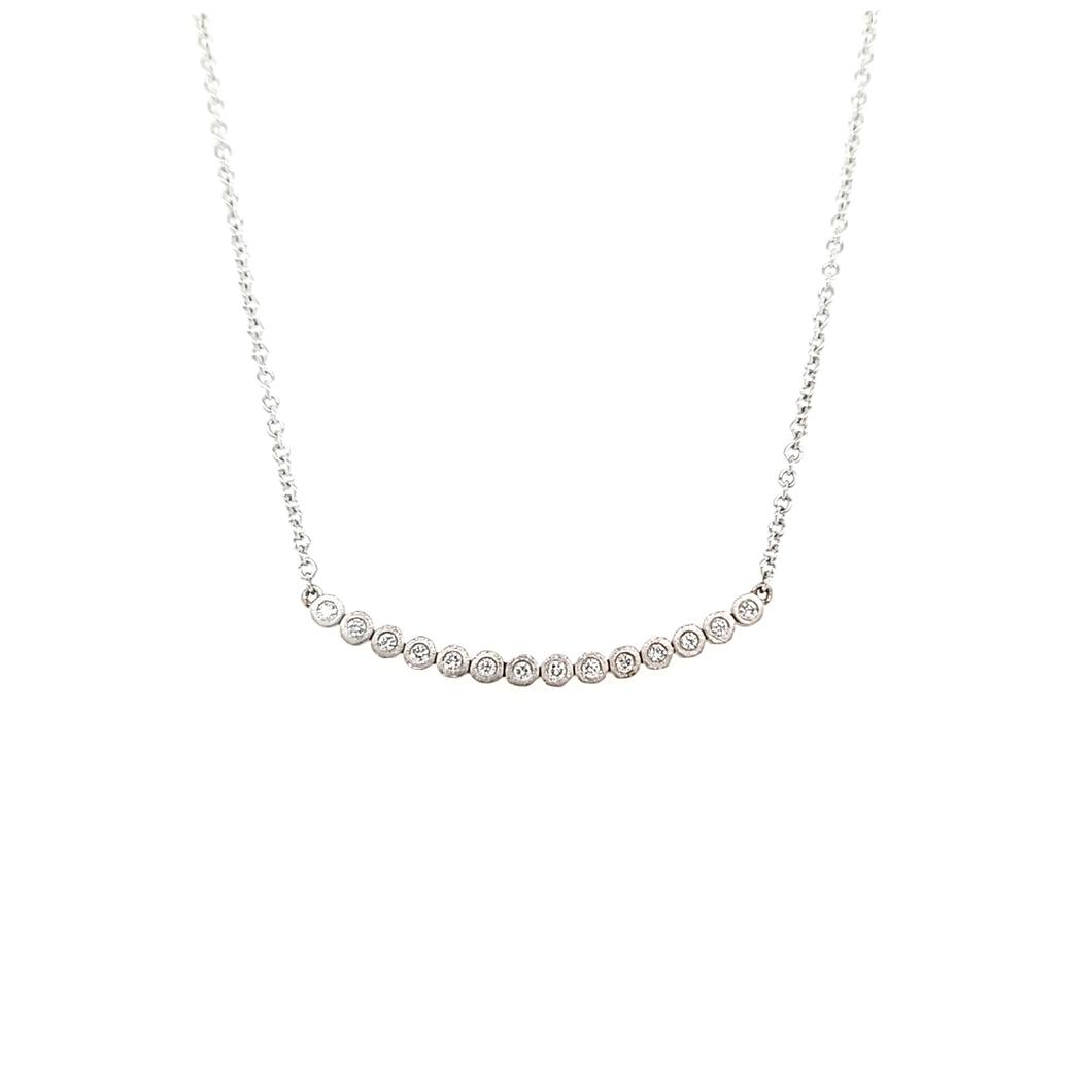 14k Matte White Gold Bezel Set Diamond Bar Necklace (I7282)