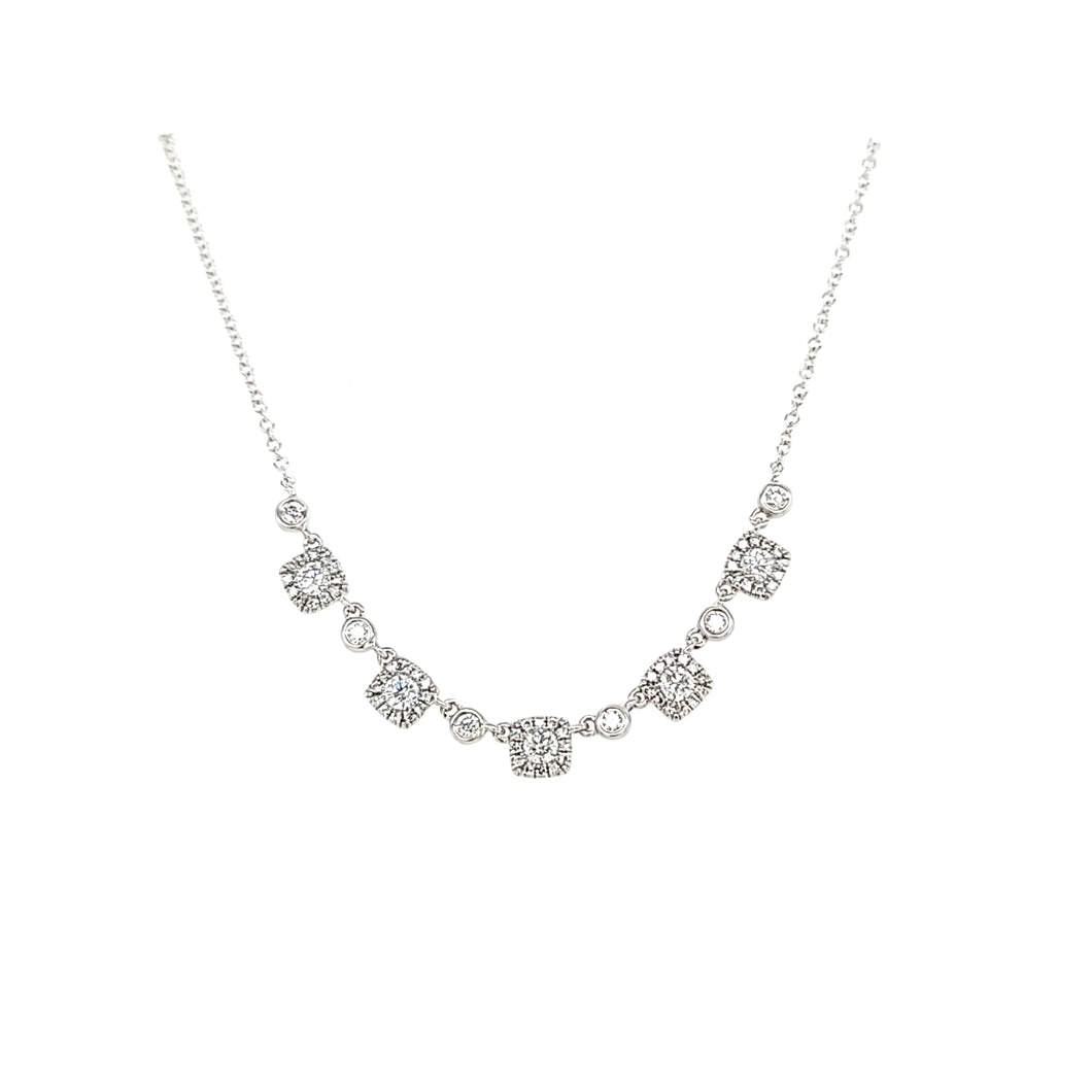 14k White Gold Diamond Cluster & Bezel Row Necklace (I7534)