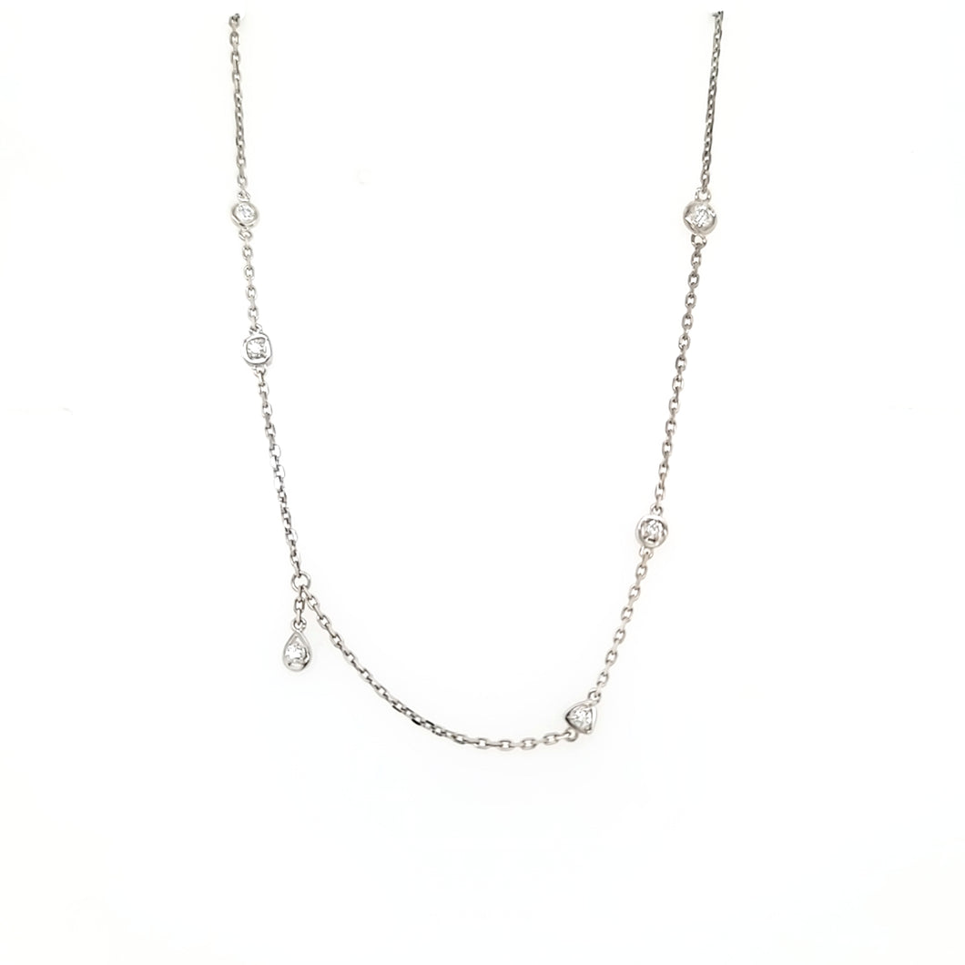 14k White Gold Bezel Set Diamond Dangle Station Necklace (I6037)