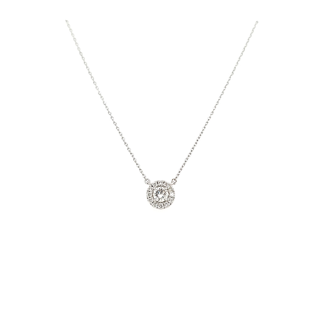 14k White Gold Diamond Halo Solitaire Necklace (I7420)
