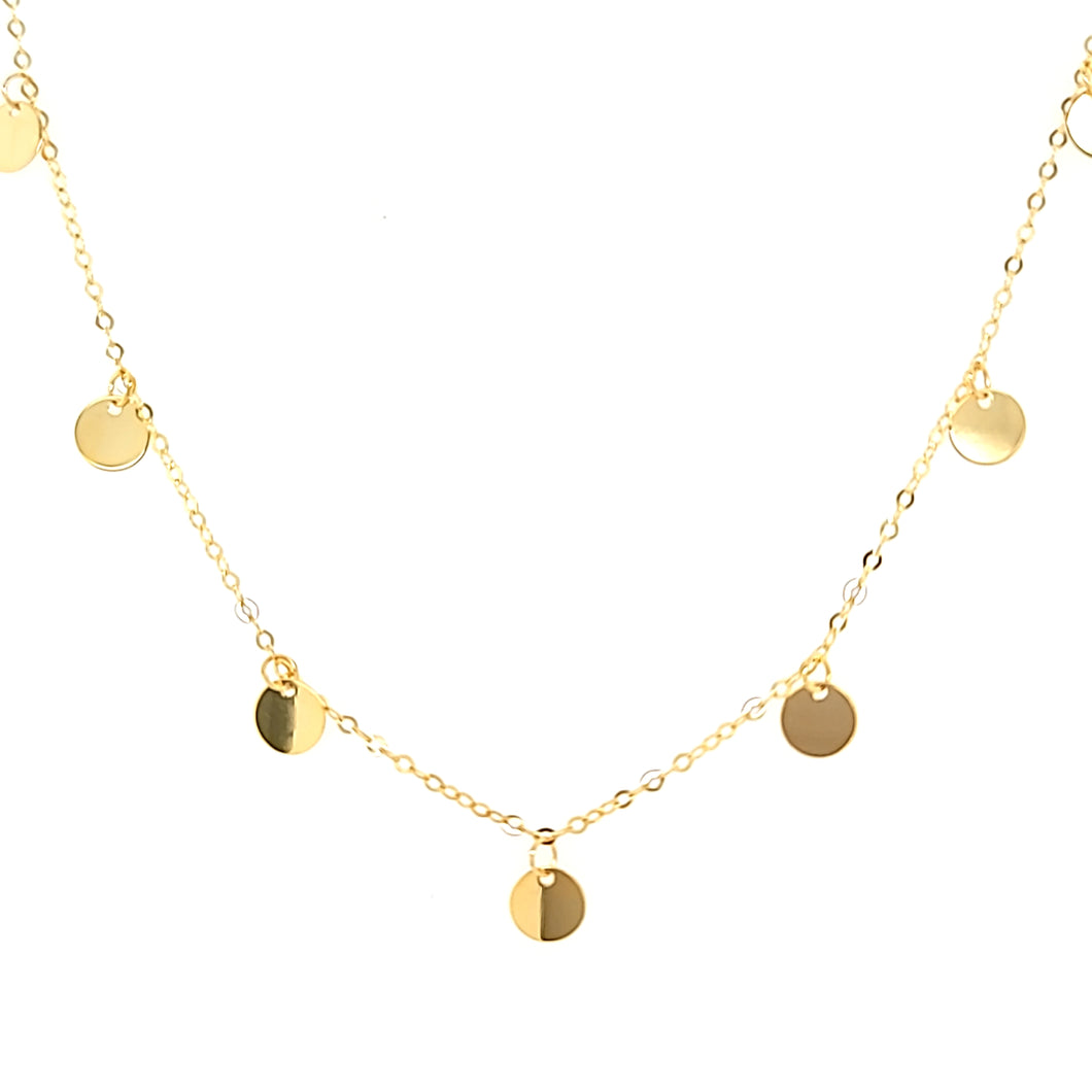 14k Yellow Gold Disc Station Necklace (I7654)