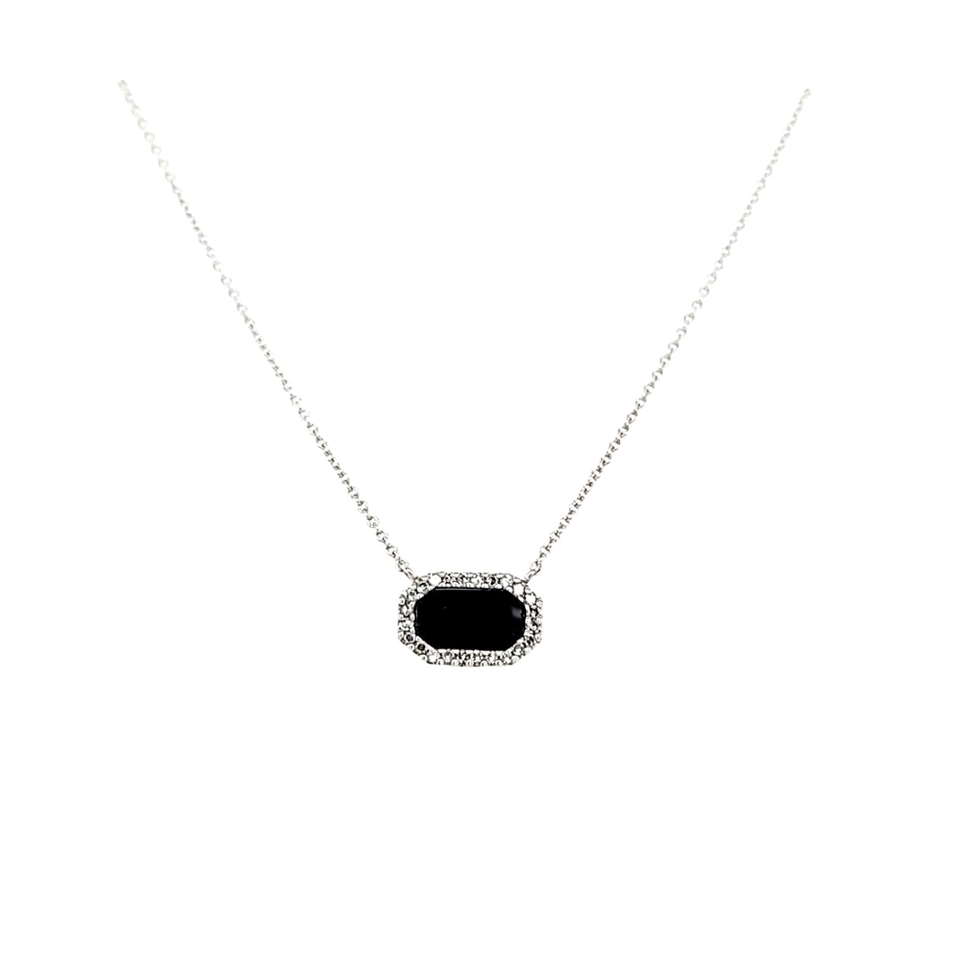 14k White Gold Onyx & Diamond Necklace (I7569)