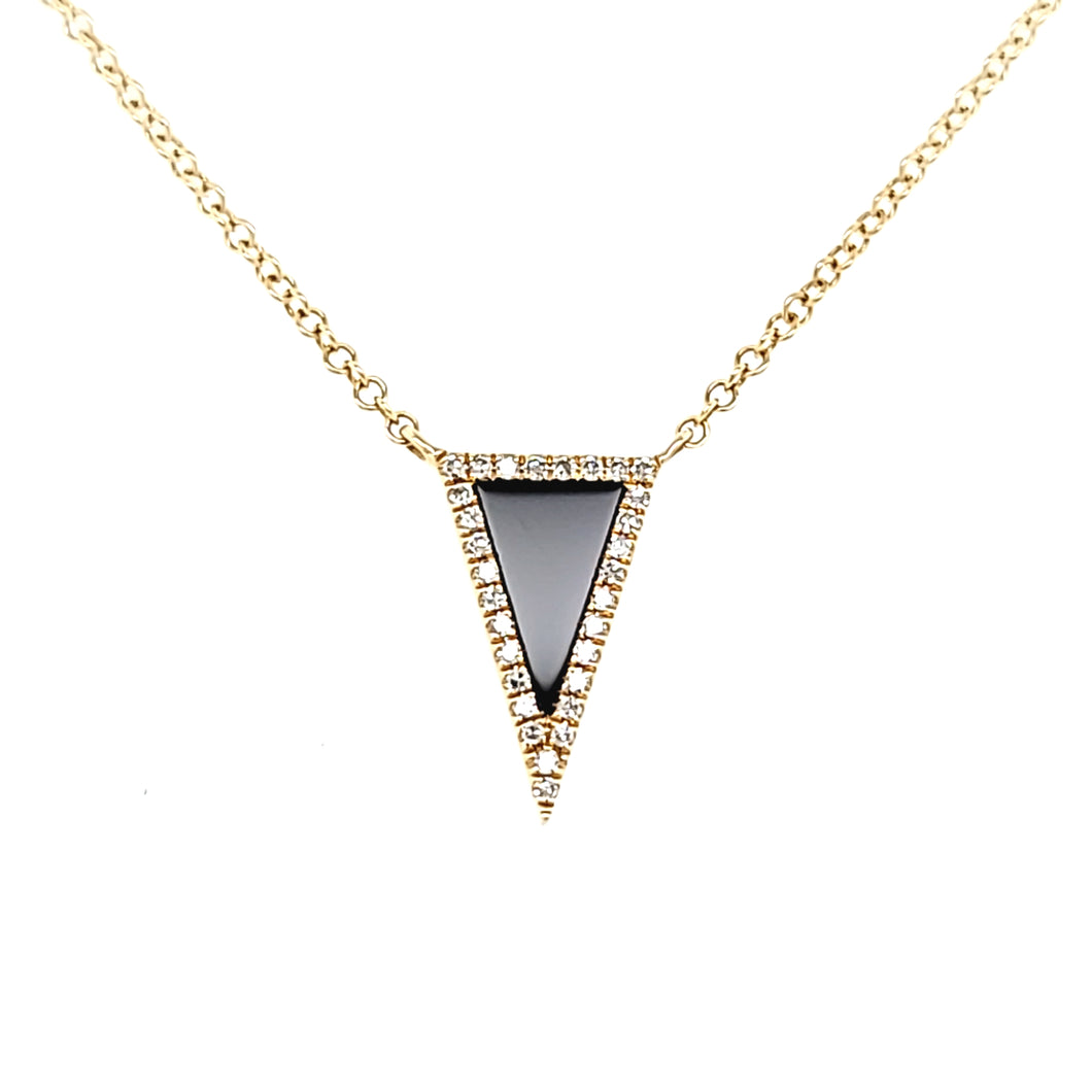 Yellow Gold Onyx & Diamond Triangle Necklace (I7634)