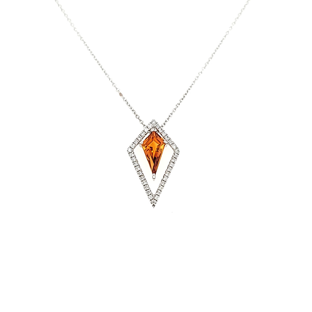 14k White Gold Citrine Shield Necklace (I6539)