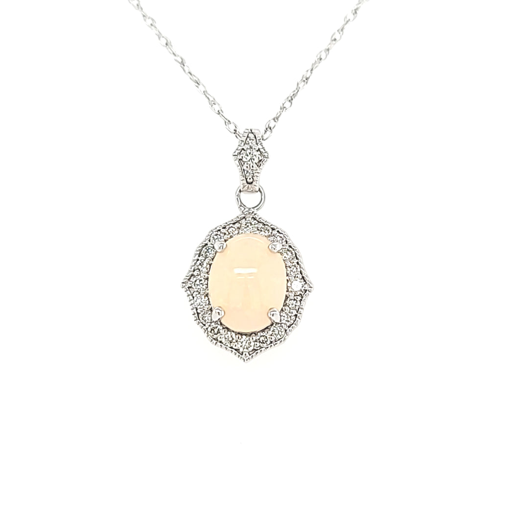 White Gold Opal & Diamond Necklace (I6797)