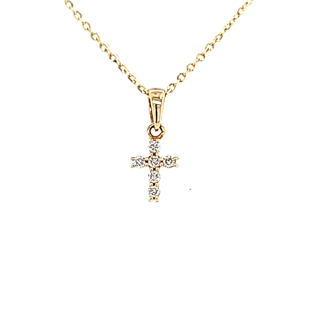 Petite Yellow Gold Diamond Cross (I5903)