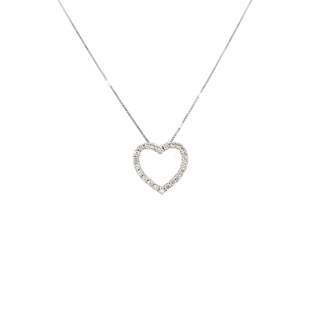 White Gold Negative Space Heart Necklace (I7472)